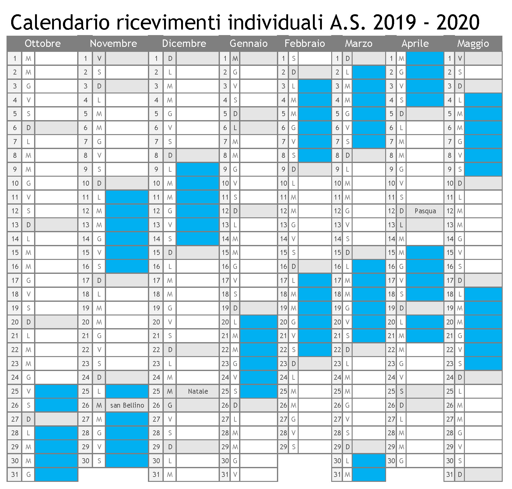 calendario ricevimenti 2019 2020