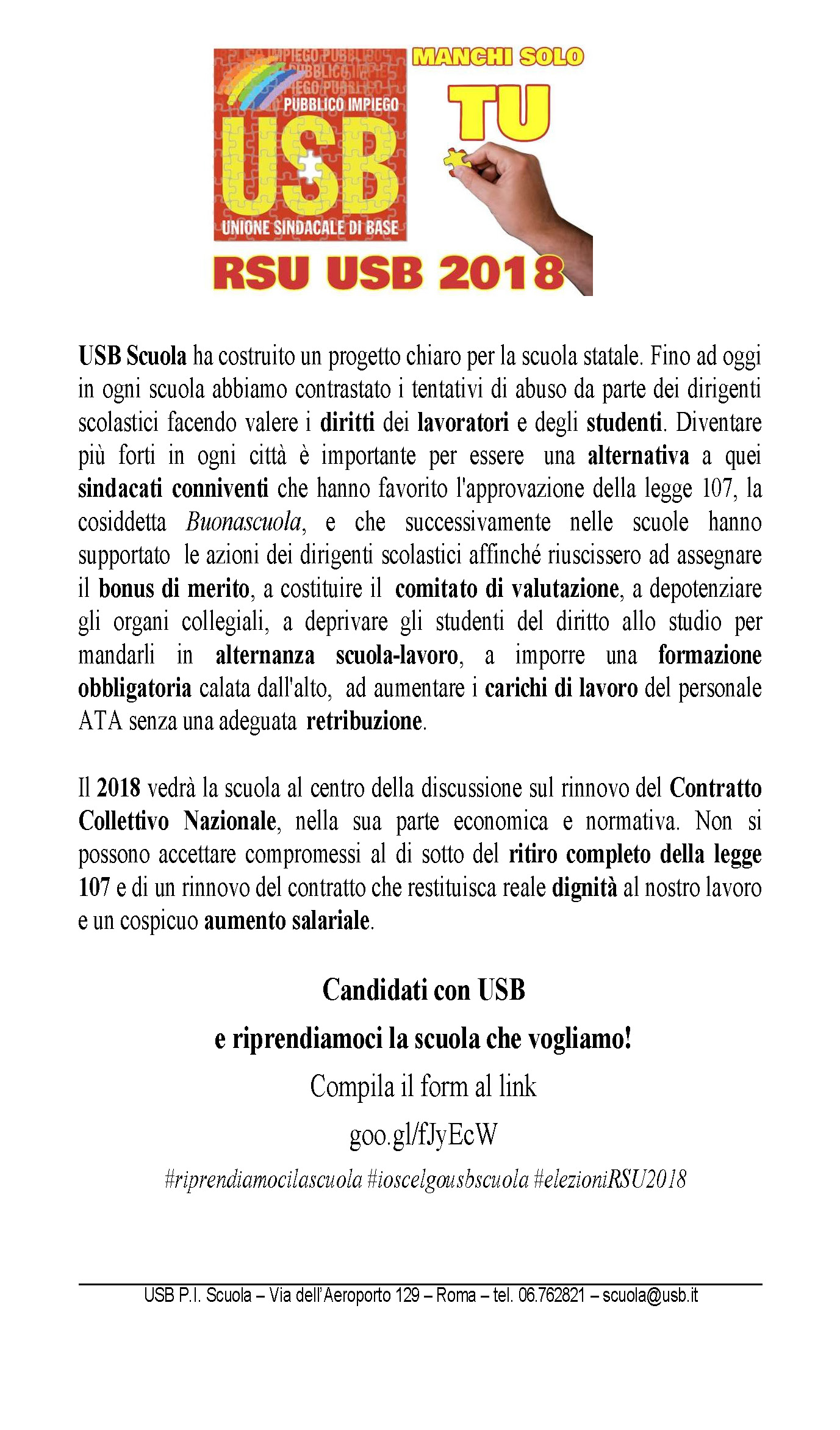 richiesta affissione albo sindacale elezioni RSU 2018 Locandina e Volantino Pagina 2